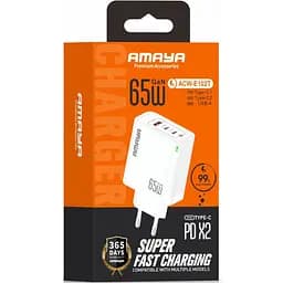 МЗП Amaya E102T PD65W+QC3.0 GaN (1USB-A/2C) White - мініатюра 2