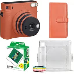 Подарунковий набір фотоапарат Fujifilm Instax Square SQ1, Фотопапір 20 шт, Прозорий чохол, Фотоальбом 80 фото Помаранчевий