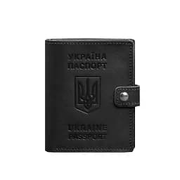 Шкіряна обкладинка-портмоне на паспорт з гербом України 25.1 Чорна - мініатюра 9