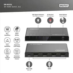 Відеокомутатор Digitus UHD HDMI (INx3 – OUTx1), 4K - мініатюра 9