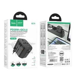 Універсальний зарядний пристрій Hoco AC15 Walker Three-Port PD20W(1C2A) Universal Conversion Charger Black - мініатюра 6