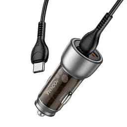 Адаптер автомобільний HOCO Type-C to Type-C cable Sprinter dual port car charger NZ8 комплект чорний - мініатюра 4