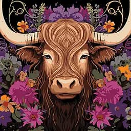 Набор для росписи Strateg Корова в цветочной красоте на черном фоне 40х40 см (AV4040-72)