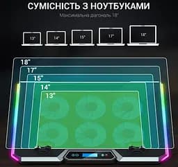 Охолоджувальна підставка для ноутбука до 18 дюймів GamePro GPCP-890 RGB 2xUSB 6xfans - мініатюра 7
