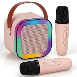 Детское караоке с 2 беспроводными микрофонами K12 и портативной RGB Bluetooth колонкой Pink (18964)