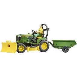 Игрушечная машинка Bruder Садовый трактор John Deere с прицепом и фигуркой садовника 1:16 (62104)