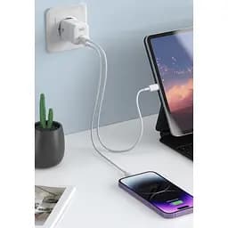 Мережевий зарядний пристрій XO CE07EU PD 35W GaN lamp display fast Charger with TYPE-C cable білий - мініатюра 2
