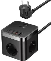 Мережевий зарядний пристрій Baseus Power Combo Cube Power Strip 3AC+2USB+2Type-C 30W 1.5m  E00066400117-00 Black