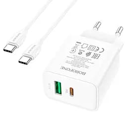 МЗП Borofone BA67A PD20W+QC3.0 (1USB-A/1C) + кабель Type-C to Type-C Білий - мініатюра 3