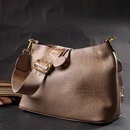 Сумка жіноча із застібкою-ґудзиком з натуральної шкіри Vintage 22320 бежева - мініатюра 6