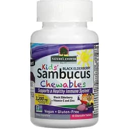 Черная бузина для детей Nature's Answer Kid's Sambucus Chewables Black Elderberry + Vitamin C and Zinc 45 жевательных таблеток