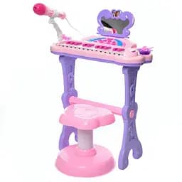 Дитячий синтезатор J92-01 з мікрофоном стільчиком підсвіткою та 25 клавішами фіолетово-рожевий