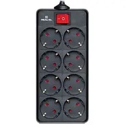 Мережевий фільтр живлення REAL-EL REAL-EL RS-8 PROTECT, 1.8m, black (EL122300021)