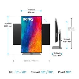 Монітор TFT 32" BenQ PD3225U, IPS, 4K, HDMI, DP, USB-C, USB hub, HAS, Pivot, темно-сірий (9H.LLYLA.TBE)