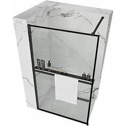 Душова стінка Rea Bler 100 black з полицею Evo REA-K7634 + HOM-00652, прозорий, чорний матовий