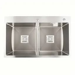 Кухонная мойка нержавейка Platinum Handmade HDB 78x48 на две чаши (квадратный сифон,3.0/1.0), Нержавеющая сталь