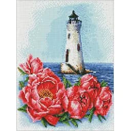 Алмазна мозаїка Ideyka Маяк з півоніями Анна Кулик на підрамнику 30х40 см (AMO7552)