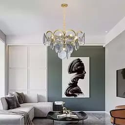 Люстра с серо-голубыми пластинами в латунном корпусе Ø 60 см | Ст. AT 08/7 | Line F