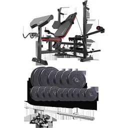 Набір Elitum Titan 68кг з лавою HS-1075 Pro, штангою та гантелями