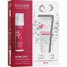 Набір для жирної та проблемної шкіри Biotrade Acne Out: Активний антибактеріальний лосьйон 60 мл + Ніжний кисневий гель 50 мл