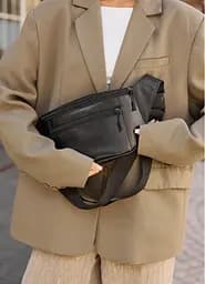 Велика жіноча шкіряна сумка бананка Sambag Tirso Max чорна 38 × 17 × 6 см (81341101) - мініатюра 2