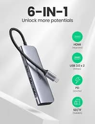USB-хаб Ugreen 6 в 1 USB-C / 2xUSB 3.0 / 4K HDMI / TF / SD [70411] [63379] - мініатюра 2