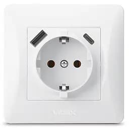 Розетка Videx Binera одинарна із заземленням з USB+USB-C біла (VF-BNSK1GUC-W) - мініатюра 3