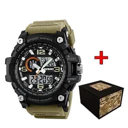 Наручний годинник чоловічий 012BKKHUASI Тризуб срібло Чорні з хакі. + Коробка Patriot acs0031008