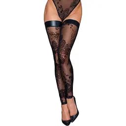Панчохи Noir Handmade F243 Tulle stockings With patterned fLock embroidery - S