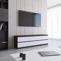 Тумба під телевізор Vays R-12 Венге Темний-Білий фасад, 6 шухляд без ручок, ЛДСП, 180×40×53 см