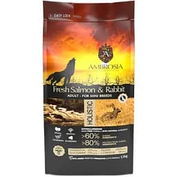 Сухий корм Ambrosia Grain Free Dog Adult Mini Sensitive Fresh Salmon & Rabbit для дорослих собак міні порід зі свіжим лососем та кроликом 1.5 кг