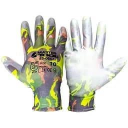 Рукавички робочі захисні Mastertool поліуретанова камуфляж 10" (в упаковці 6 шт.)