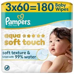 Детские влажные салфетки Pampers Aqua Soft Touch 180 шт. (3 упаковок x 60 шт.)