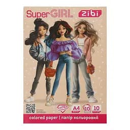 Папір кольоровий ZiBi Kids Line Super Girl А4 супер кольори 10 аркушів 10 кольорів (ZB.1908-10)
