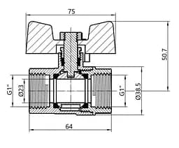 Кран кульовий Thermo Alliance Base 1" ВВ прямий, PN40, метелик SD602W25 - мініатюра 7