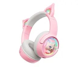 Бездротові ігрові навушники з вушками Onikuma B5 Bluetooth гарнітура з мікрофоном та RGB Pink (19116)