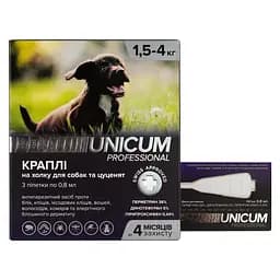 Краплі Unicum PRO від бліх та кліщів на холку для собак від 1.5 кг до 4 кг 3 піпетки (UN-085)