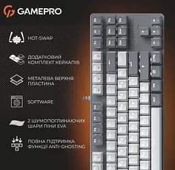 Клавиатура игровая механическая GamePro MK-110-G USB Hot-Swap Outemu Red Switch Gray-White - мініатюра 10
