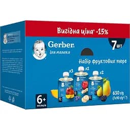 Набір фруктових пюре Gerber для дітей із 6 місяців 630 г (7 шт. x 90 г) - мініатюра 2