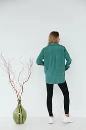 Жіноча сорочка для вагітних стилю oversize з мікровельвету Varna розмір 2XL-3XL Lullababe темно-оливкова - мініатюра 2