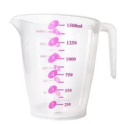 Стакан мірний пластмасовий з ручкою для харчових продуктів 1500 мл, Kitchen Master Рожевий 87754