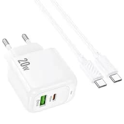 МЗП Hoco CS54A Surplus PD20W+QC3.0 (1USB-A/1C) + кабель Type-C to Type-C White - мініатюра 3