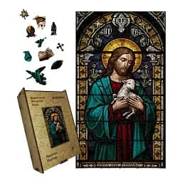 Дерев'яний фігурний пазл Христос Пастир, А5, Картонна коробка 35 елементів