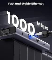 Док-станція USB3.1 Type-C --> HDMI/VGA/USB 3.0х3/RJ45/SD/TF/PD/3,5мм TRRS 100W 10-in-1 CM498 Ugreen - мініатюра 6