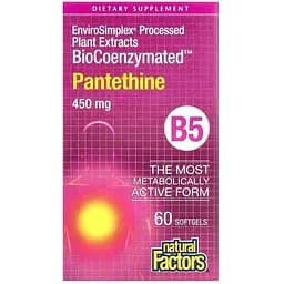 Пантетин Natural Factors BioCoenzymated Pantethine 450 mg, 60 капсул активный витамин B5 для обмена жиров