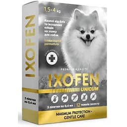 Краплі проти іксодових кліщів, бліх та комарів Unicum Ixofen для собак 1.5-4 кг 3 піп. х 0.4 мл