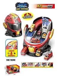 Гараж-Трек ШОЛОМ, подсветка, аудиоэффекты сирен, механический подъемник, 35x22x19 см, SK639XA