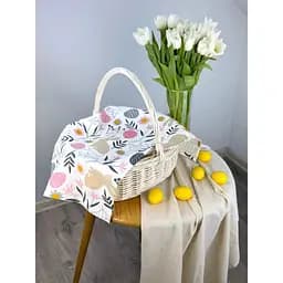 Великодній рушничок водовідштовхувальний для кошика Великодні зайчики 70х40 см сірий