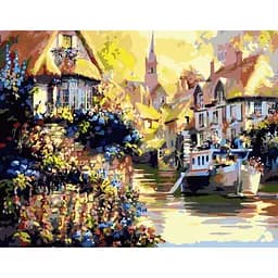 Набір для розпису по номерах Човен у гавані, 40x50 см, з лаком і рівнем, TM Strateg, VA-0216