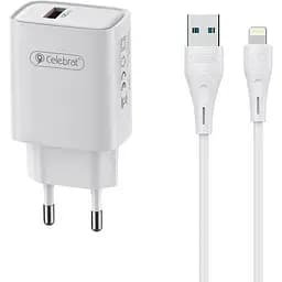 Зарядний пристрій Celebrat C-H13 1USB 18W wall charger + Lightning cable White
